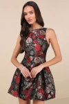 NIA TAMARA BLACK MULTI JACQUARD BUBBLE-HEM MINI DRESS