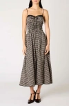 Nia Thomas Gingham Check Cotton Midi Dress In Brown