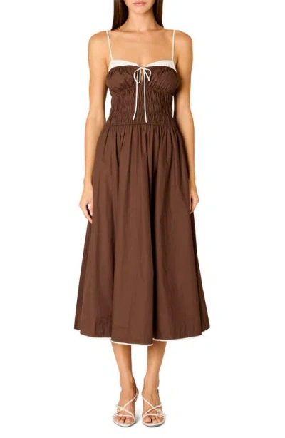 Nia Thomas Smocked Sleeveless Midi Dress In Brown