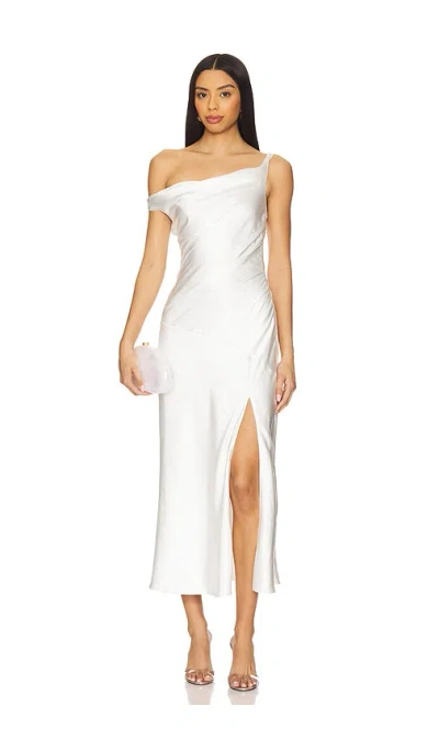 Nia Tori Off-shoulder Satin Midaxi Dress In White