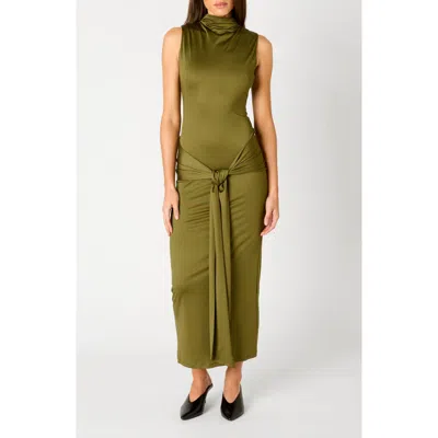 Nia Victoria Tie Front Maxi Dress In Green