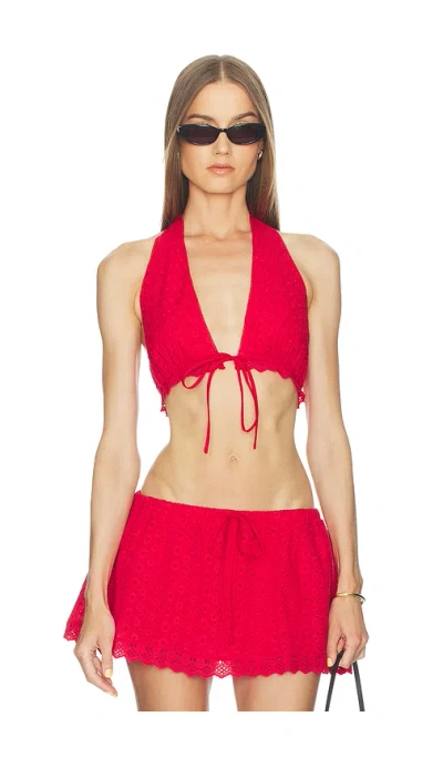 Nia X Revolve Eyelet Halter Top In Red