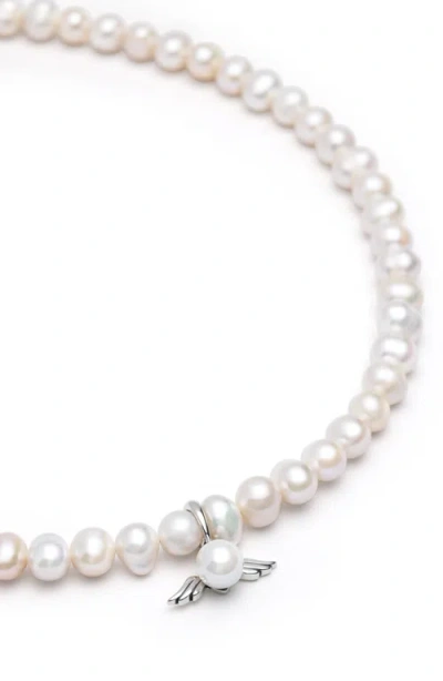 Nialaya Angel Wing Pendant Pearl Choker Necklace In White