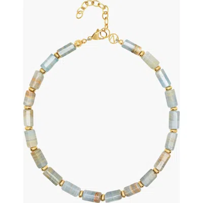 Nialaya Aquamarine Rectangular Bead Choker