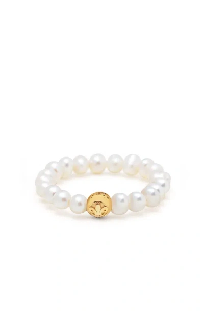 Nialaya Beaded Pearl Ring In White