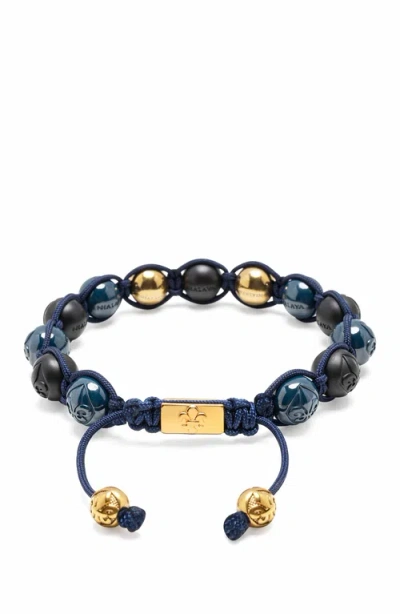 Nialaya Black Blue Ceramic Gold Beaded Bracelet