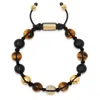 Nialaya Black / Brown / Gold Men's Beaded Bracelet With Gold, Cz Diamond, Matte Onyx, And Brown Tiger Eye In Multi