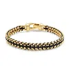 Nialaya Black / Gold Men's Black Woven 8mm Box Chain Bracelet In Gold In Gold