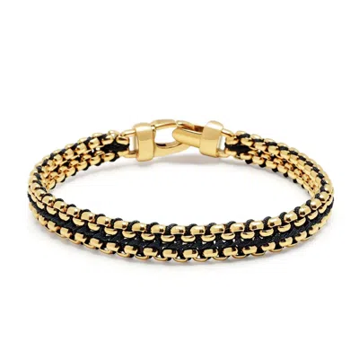 Nialaya Black / Gold Men's Black Woven 8mm Box Chain Bracelet In Gold