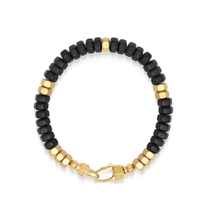 Nialaya Black / Gold Men's Hexagon Beaded Bracelet With Black Onyx And Gold