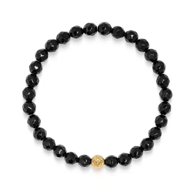 Nialaya Black / Gold Men's Wristband With Agate And Gold In Multi