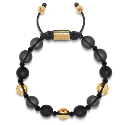 Nialaya Black / Grey / Gold Men's Beaded Bracelet With Hematite, Matte Onyx, And Gold In Multi
