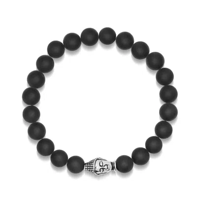 Nialaya Black Men's Wristband With Matte Onyx And Buddha In Neutral