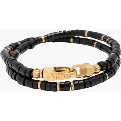 NIALAYA NIALAYA BLACK ONYX HEISHI WRAP BRACELET