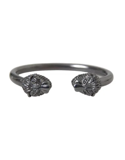 NIALAYA BLACK RHODIUM LION BANGLE BRACELET WOMEN