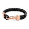 Nialaya Black / Rose Gold Men's Black Leather Bracelet With Rose Gold Bali Clasp Lock