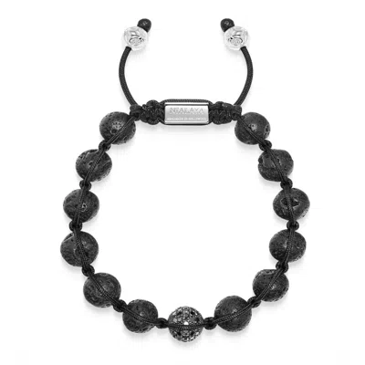 Nialaya Black / Silver Men's Black Diamond Beaded Bracelet With Lava Stone And Sterling Silver In Multi