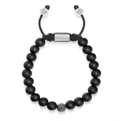 Nialaya Black / Silver Men's Black Diamond Beaded Bracelet With Matte Onyx