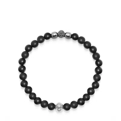 Nialaya Black / Silver Men's Black Diamond Wristband With Onyx And Hematite