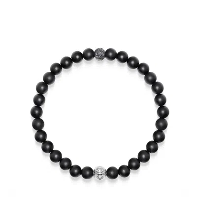 Nialaya Black / Silver Men's Black Diamond Wristband With Onyx In Multi