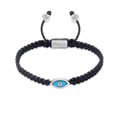 Nialaya Black / Silver Men's Black String Bracelet With Silver Evil Eye In Multi