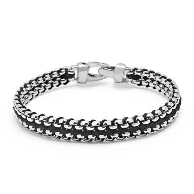 Nialaya Black / Silver Men's Black Woven 8mm Box Chain Bracelet In Silver
