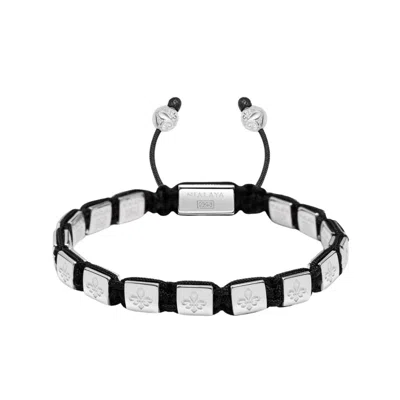 Nialaya Black / Silver Men's Mini Flatbead Bracelet In Sterling Silver