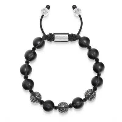 Nialaya Black / Silver Men's Trio Black Diamond Beaded Bracelet With Matte Onyx And Sterling Silver In Multi
