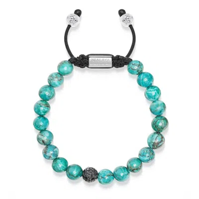 Nialaya Blue / Black / Silver Men's Black Diamond Beaded Bracelet With Turquoise In Multi