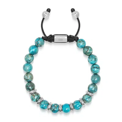 Nialaya Blue / Green Men's Sterling Silver Beaded Bracelet With Turquoise