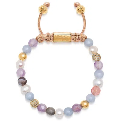 Nialaya Blue / Pink / Purple Women's Beaded Bracelet With Aquamarine, Amethyst Lavender, Cherry Quartz, Pear