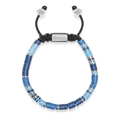 Nialaya Blue / Silver Men's Beaded Bracelet With Blue And Silver Disc Beads