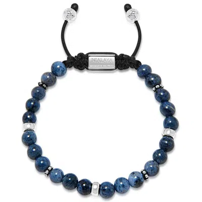 Nialaya Blue / Silver Men's Beaded Bracelet With Blue Dumortierite And Silver In Black