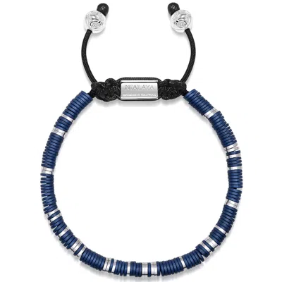 Nialaya Blue / Silver Men's Beaded Bracelet With Dark Blue And Silver Disc Beads