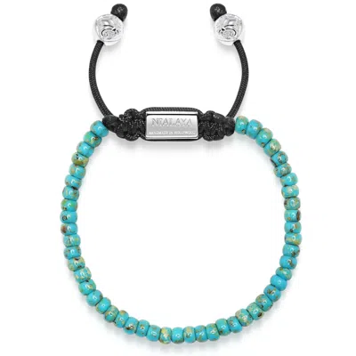 Nialaya Blue / Silver Men's Miyuki Beaded Bracelet With Turquoise And Silver