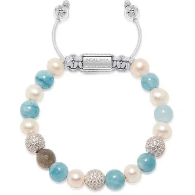 Nialaya Blue / Silver Women's Beaded Bracelet With Aquamarine, Pearl, And Labradorite In Metallic