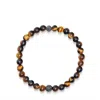 Nialaya Brown / Black / Silver Men's Black Diamond Wristband With Brown Tiger Eye In Multi