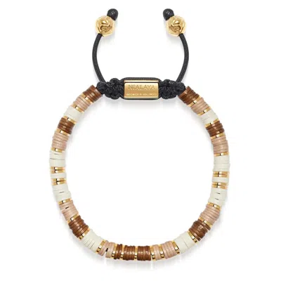 Nialaya Brown / Gold Men's Beaded Bracelet With Brown, Beige And Gold Disc Beads In Neutral