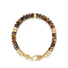 Nialaya Brown / Gold Men's Hexagon Beaded Bracelet With Tiger Eye And Gold