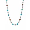Nialaya Brown / Silver Men's Silver Cross Chain With Turquoise & Brown Tiger Eye