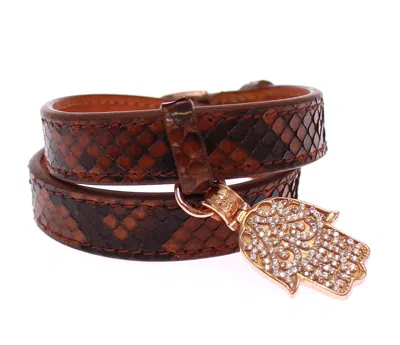 Nialaya Chic Snakeskin Leather & Gold Cuff Men's Bracelet In Brown