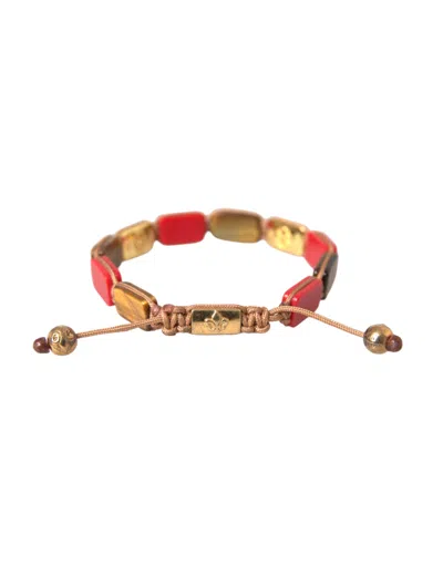 Nialaya Cz Tiger Eye Red Coral 925 Silver Men Bracelet In Brown