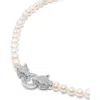 Nialaya Double Panther Head Pearl Choker Necklace In Silver