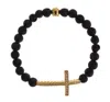 Nialaya Lava Stone Gold Clear Cz Cross 925 Silver Bracelet