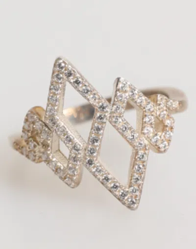 Nialaya Geometric Diamond Shape Pave Cz Crystal Jewelry Ring In Silver