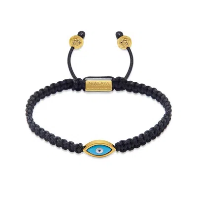 Nialaya Gold / Black Men's Black String Bracelet With Gold Evil Eye