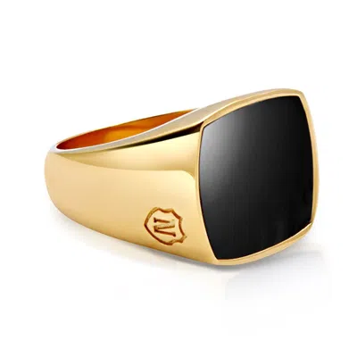 Nialaya Gold / Black Men's Gold Signet Ring With Onyx