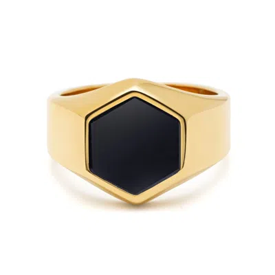 Nialaya Gold / Black Men's Hexagon Ring With Onyx