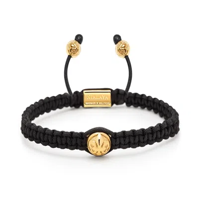 Nialaya Gold / Black Mens Black String Bracelet With Gold Logo Bead