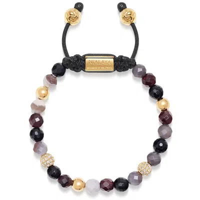 Nialaya Gold / Black / Pink Women's Beaded Bracelet With Botswana Agate, Garnet, Agate And Gold